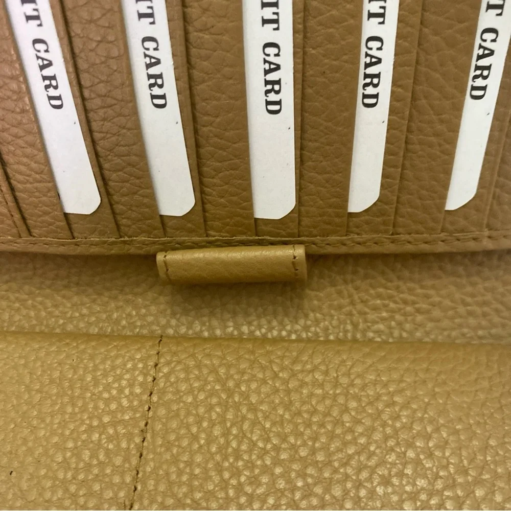 Estalon Womens Zip around Leather RFID Protection Wristlet Wallet Camel